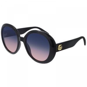 Gucci Sunglasses Round Full Rim, Black Frame and Blue Gradient Lens GG0712S002